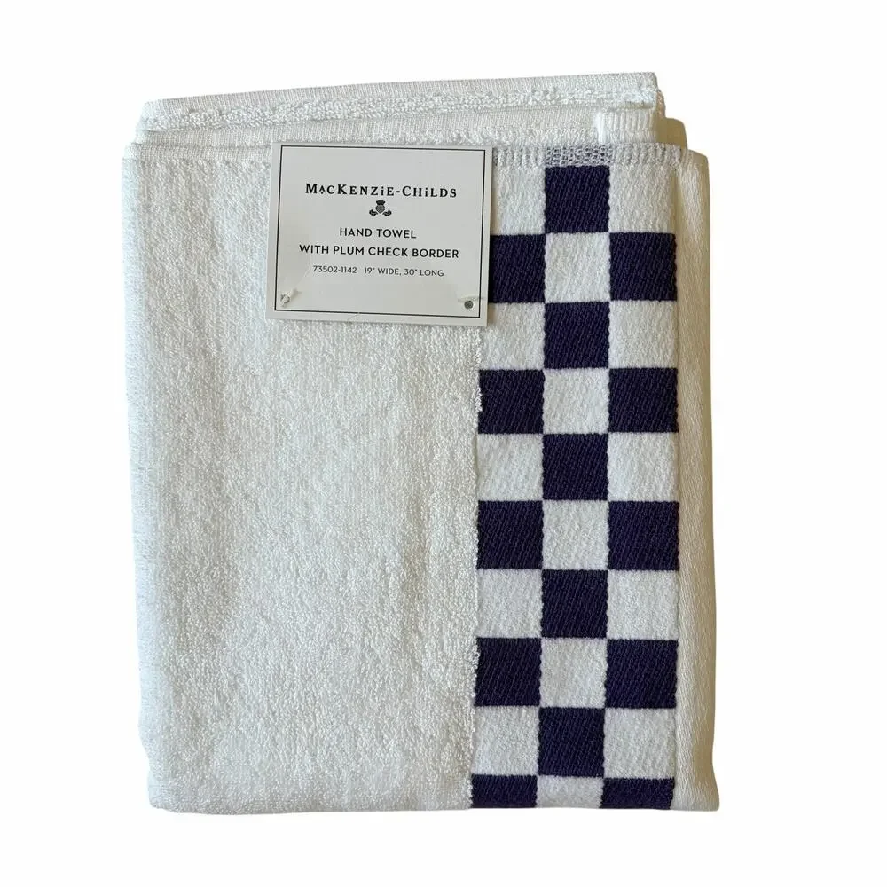 Mackenzie-Childs Cotton Hand Towel with Violet Check Border 19x30 NEW